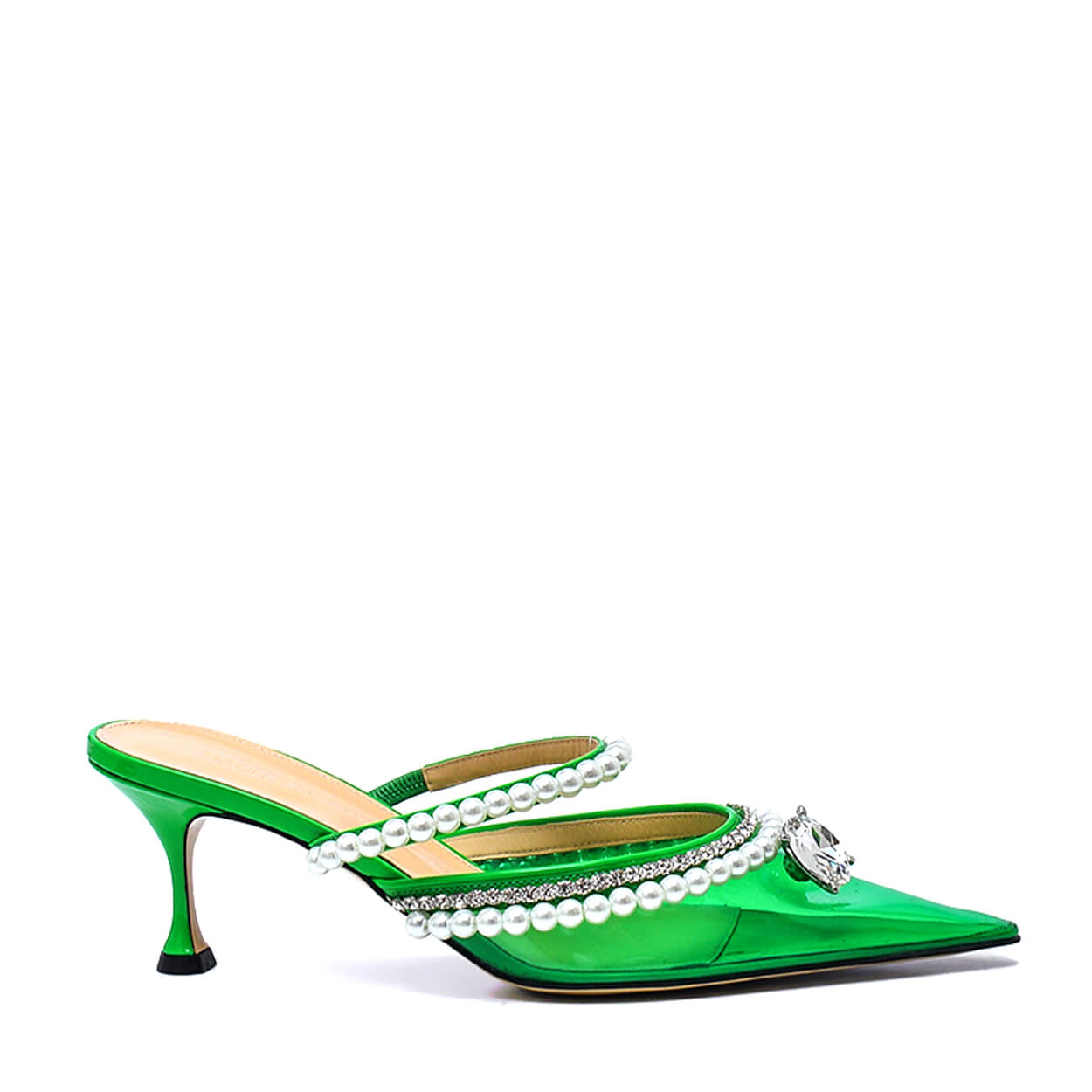 Mach & Mach - Neon Green Pvc & Patent Leather Diamond of Elizabeth Pearl Mules